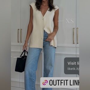 Anthropologie Cream Knit Sleeveless Button Top